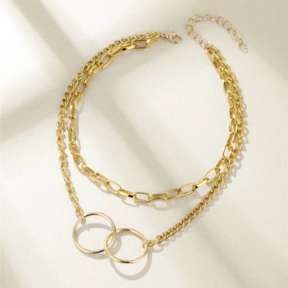 New Punk Round Pendant Double Circle Chain Necklace For Female Alloy Minimalist Chunky Choker Necklace Fashion Jewelry Gifts
New Punk Round Pendant Double Circle Chain Necklace For Female Alloy Minimalist Chunky Choker Necklace Fashion Jewelry Gifts