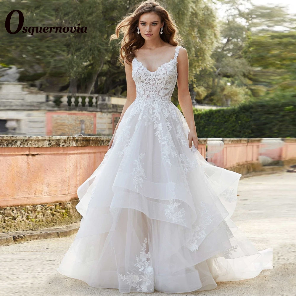 Osquernovia Vintage Wedding Dresses for Brides A-Line V-Neck Backless Tiered Lace Appliques Vestido De Noiva Made to Order
Osquernovia Vintage Wedding Dresses for Brides A-Line V-Neck Backless Tiered Lace Appliques Vestido De Noiva Made to Order