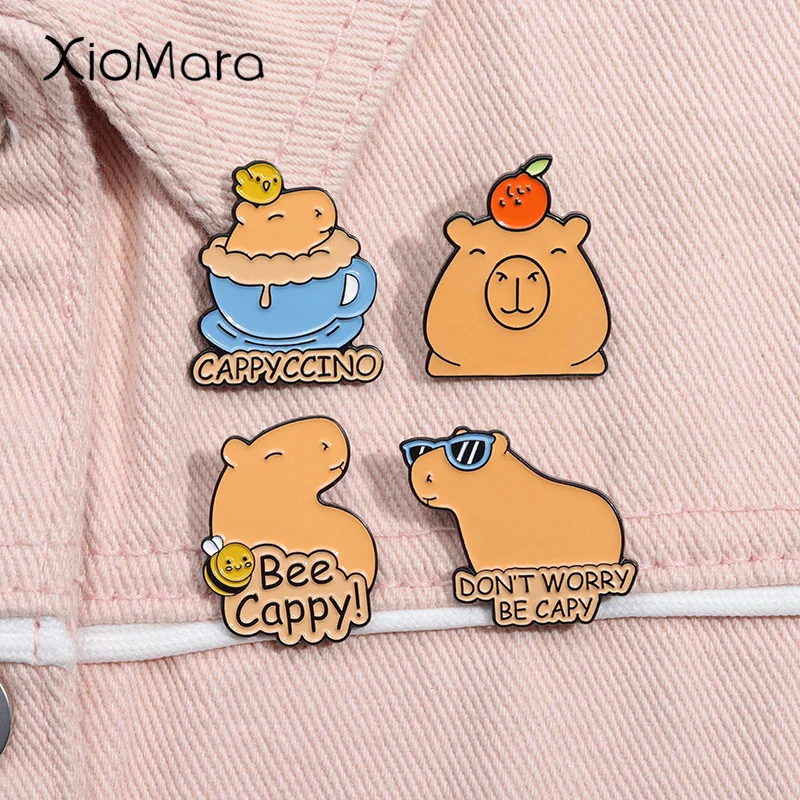 

Cute Capybara Enamel Pin Don't Worry Be Cappy Kawaii Animal Brooch Lapel Backpack Badge Jewelry Gift For Kids Friends