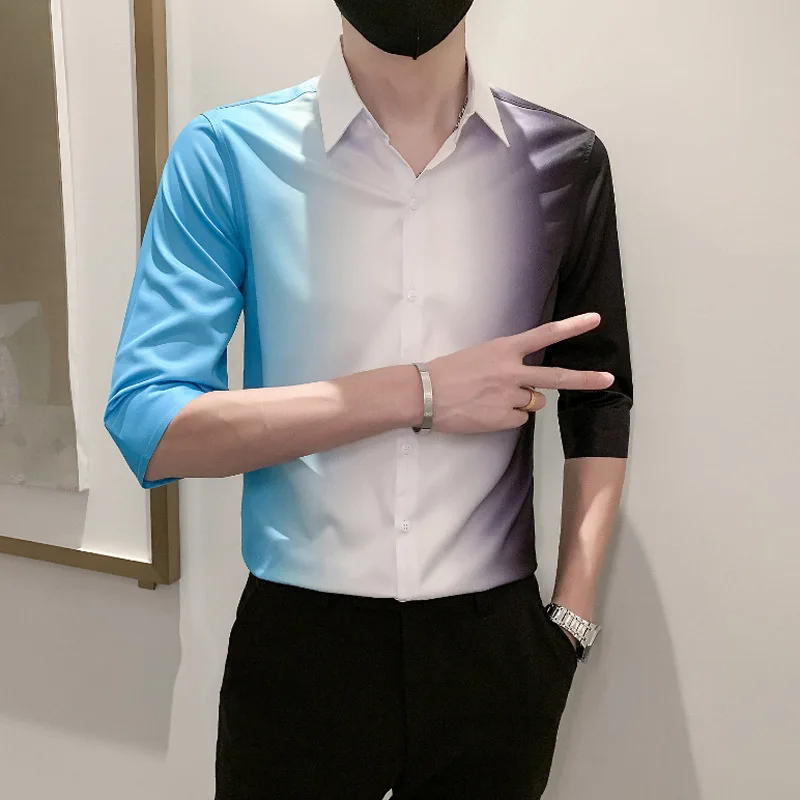 2022 summer new short-sleeved shirt men's slim Korean version trend gradient three-quarter sleeve top men's cardigan
2022 summer new short-sleeved shirt men's slim Korean version trend gradient three-quarter sleeve top men's cardigan