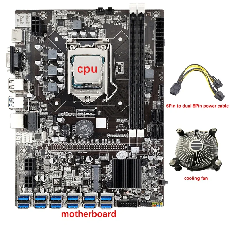 B75 12 GPU Mining Motherboard+CPU+Fan+Power Cable 12 USB3.0 To PCIE 1X Slot LGA1155 2X DDR3 Slot SATA3.0 For BTC/ETH
B75 12 GPU Mining Motherboard+CPU+Fan+Power Cable 12 USB3.0 To PCIE 1X Slot LGA1155 2X DDR3 Slot SATA3.0 For BTC/ETH