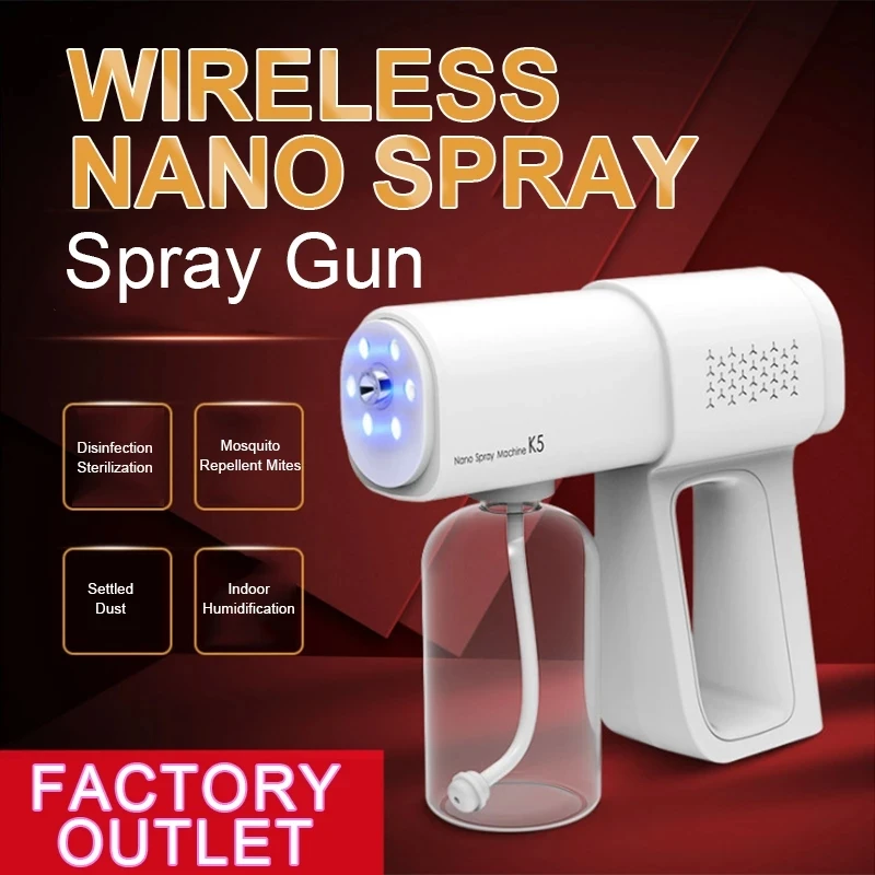 380ML Nano Handheld Wireless Spray Steam Gun Atomization Disinfection Gun Blue Light Sterilization Disinfection Gun Rechargeable
380ML Nano Handheld Wireless Spray Steam Gun Atomization Disinfection Gun Blue Light Sterilization Disinfection Gun Rechargeable