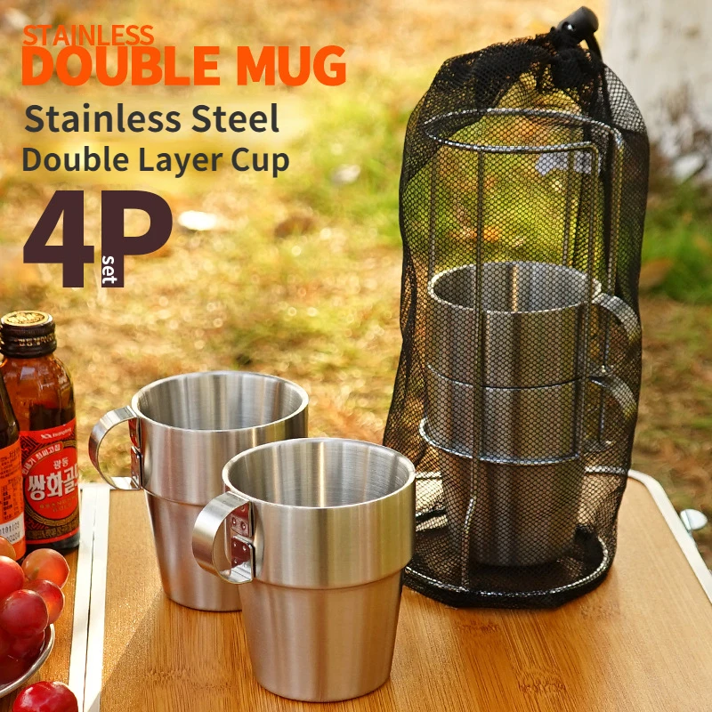 Outdoor Non-magnetic Stainless Steel Double-layer Cup 4-piece Set Picnic Heat Insulation Anti-scalding Coffee Cup Beer Cup
Outdoor Non-magnetic Stainless Steel Double-layer Cup 4-piece Set Picnic Heat Insulation Anti-scalding Coffee Cup Beer Cup