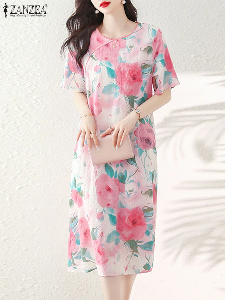 Chinese Style Cheongsam Dress ZANZEA Vintage Flower Printing Midi Sundress Fashion Women Round Neck Robe Party 2023 Summer Dress
Chinese Style Cheongsam Dress ZANZEA Vintage Flower Printing Midi Sundress Fashion Women Round Neck Robe Party 2023 Summer Dress