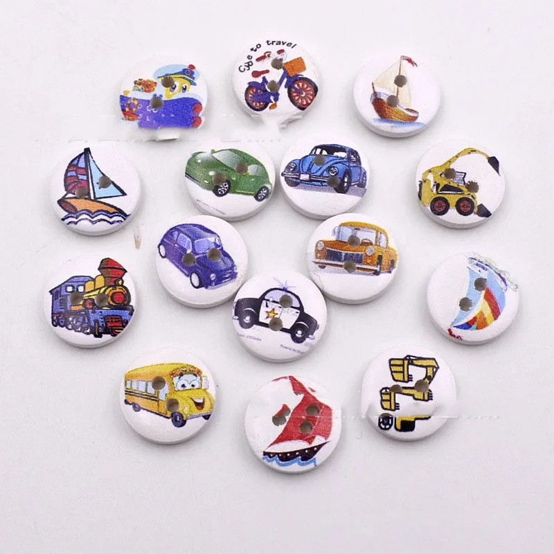 

50PCS 2 Hole Button Garment Painting Wooden Car Buttons Decoration 15MM Sewing Clothes Boots Coat Accessory DIY Crafts