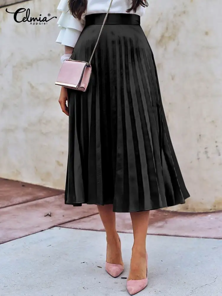 Celmia Female Pleated Midi Skirt Elegant A-line 2022 Women High Waist Swing Skirt Casual Satin Fashion Streetwear Long Skirts
Celmia Female Pleated Midi Skirt Elegant A-line 2022 Women High Waist Swing Skirt Casual Satin Fashion Streetwear Long Skirts