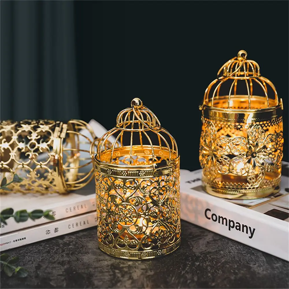 

Decoration Bird Cage Gold Color Candlesticks Candle Holders Wrought Iron Candelabra Metal Candle Stands Modern Style