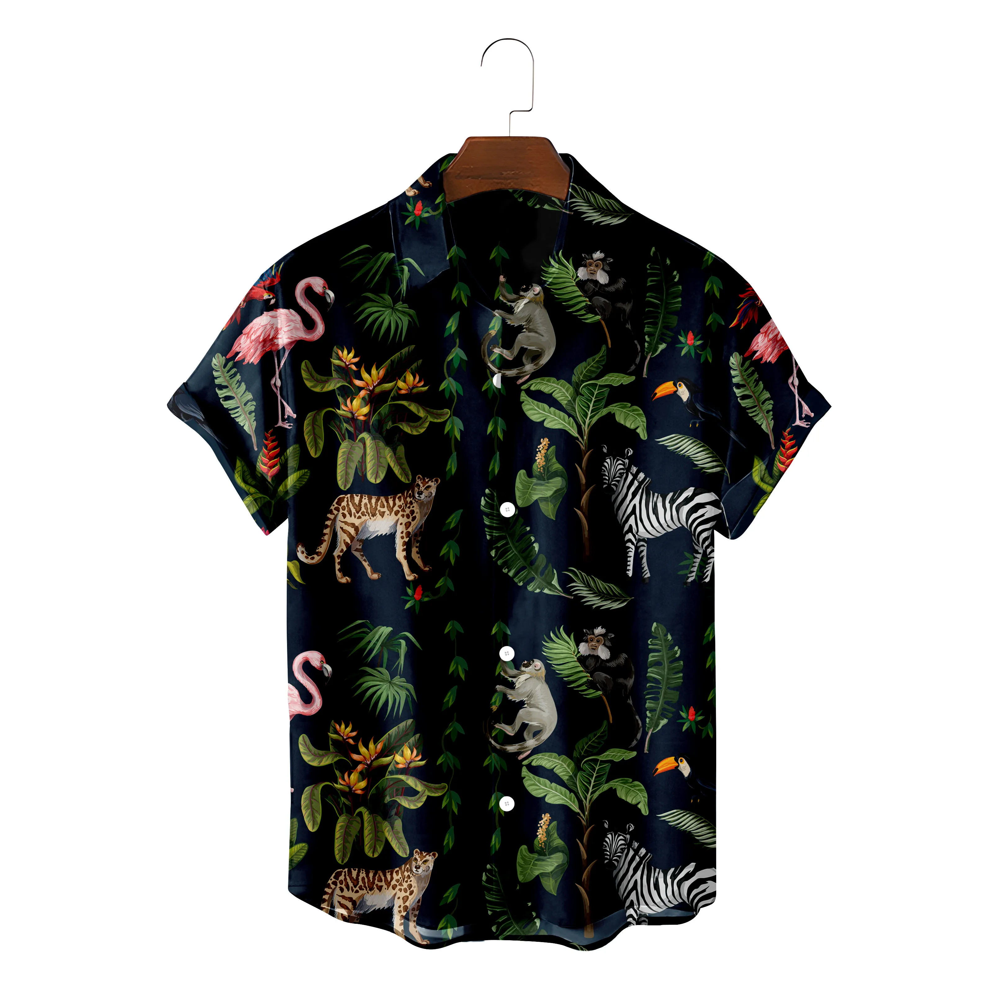 

Гавайская рубашка Aloha для мужчин, стильная пляжная сорочка с коротким рукавом и мультяшным принтом животных, одежда для отдыха и вечеринок, ...