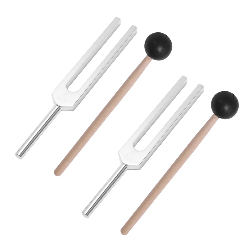 

2X Aluminum Alloy + Wood Tuning Fork Chakra Hammer Ball Diagnostic 528HZ With Mallet Set System Testing Tuning Fork