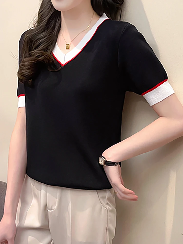 Camisetas De Mujer V-Neck Striped Thin Knitted T Shirt Women Short Sleeve Tee Shirt 2022 Summer Tops Korean Style Clothes Tshirt
Camisetas De Mujer V-Neck Striped Thin Knitted T Shirt Women Short Sleeve Tee Shirt 2022 Summer Tops Korean Style Clothes Tshirt