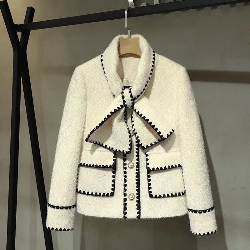 Women White Bow Mink Jacket Coat For Female Slim Patchwork Pocket Outerwear Ladies Wool Short Coat Winter Clothes Y1195
Women White Bow Mink Jacket Coat For Female Slim Patchwork Pocket Outerwear Ladies Wool Short Coat Winter Clothes Y1195