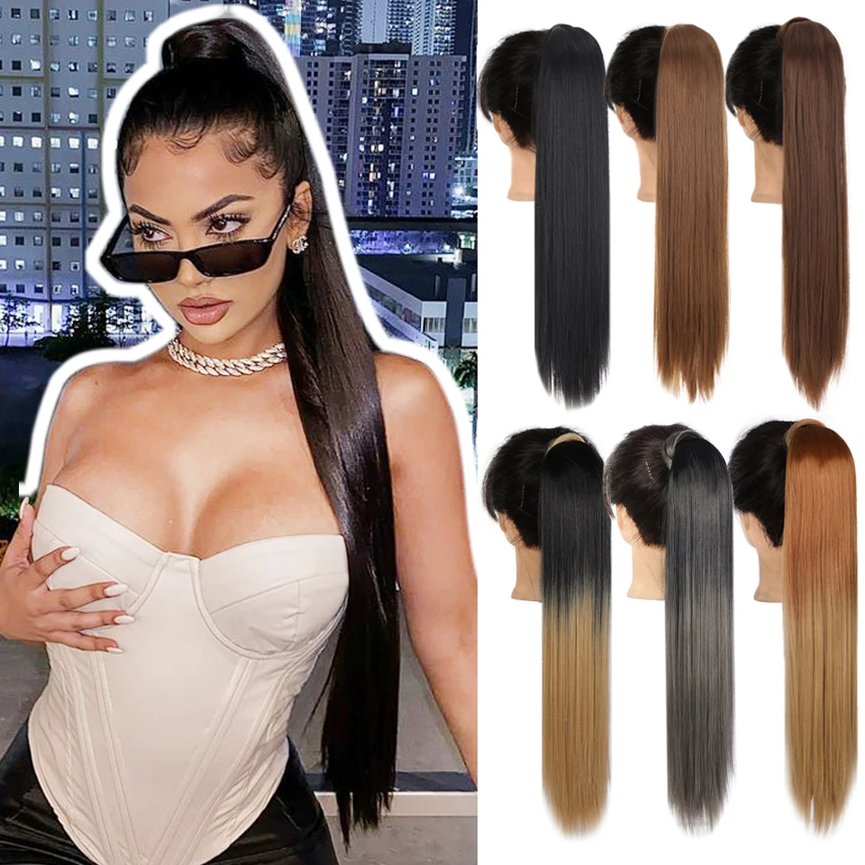 Long Straight Ponytail Synthetic hair Pure/Ombre Color Ponytail Hair Extension Heat Resistant Pony Tail Fake Hairpiece For Women 
Long Straight Ponytail Synthetic hair Pure/Ombre Color Ponytail Hair Extension Heat Resistant Pony Tail Fake Hairpiece For Women