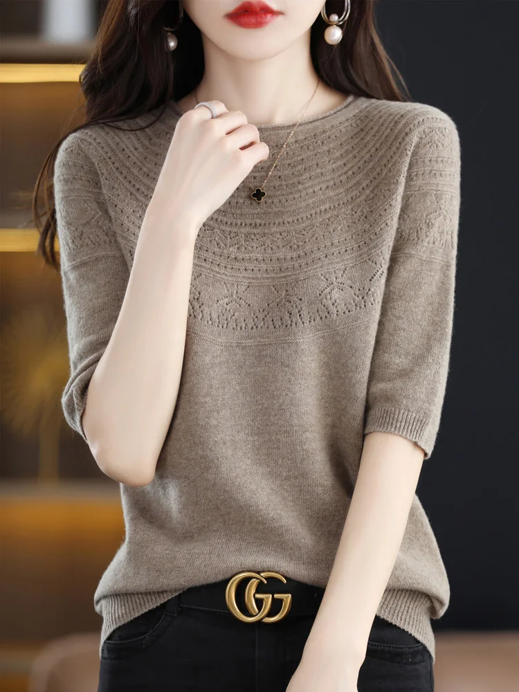 Half Sleeve Cashmere Women Knitted Sweaters Hollow Out Merino Wool Spring Slash-Neck Top Pullover Clothing Knitwear y2k
Half Sleeve Cashmere Women Knitted Sweaters Hollow Out Merino Wool Spring Slash-Neck Top Pullover Clothing Knitwear y2k