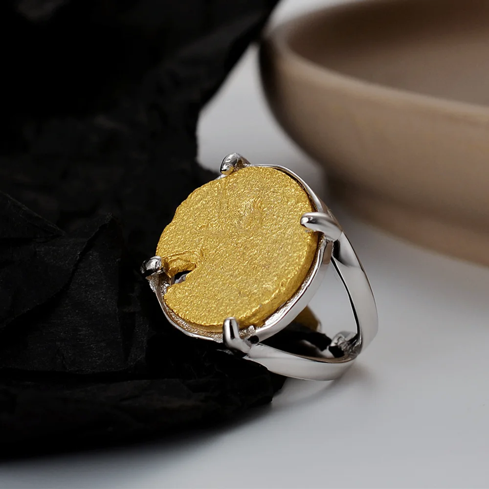 Youth of Vigor Matte Coin Thick Golden Disc Solid 925 Silver Ring Irregular Signet Pattern Party Open Rings R1208
Youth of Vigor Matte Coin Thick Golden Disc Solid 925 Silver Ring Irregular Signet Pattern Party Open Rings R1208