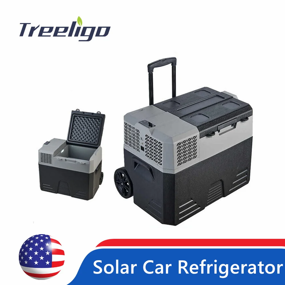 

Treeligo 42L Car Refrigerator Portable Fridge Freezer 12V 24V Solar Charger Board plus Handles for Camping Picnics Travel