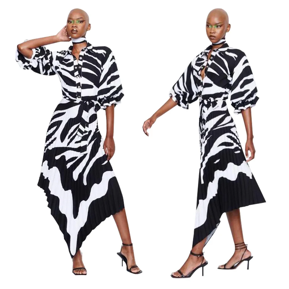 LKF New Women's Skirt Suit Striped Print Puff Sleeve Lapel Shirt Top Pleated Long Skirt Two-piece Set
LKF New Women's Skirt Suit Striped Print Puff Sleeve Lapel Shirt Top Pleated Long Skirt Two-piece Set