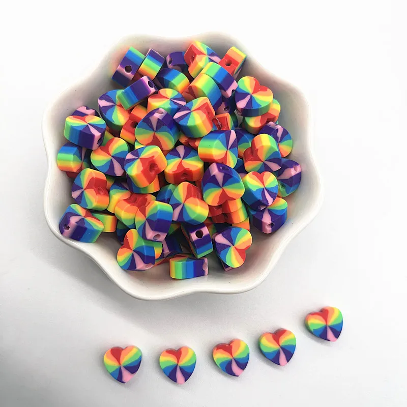 

New 30pcs 10mm Heart-shaped Beads Polymer Clay Spacer Loose Beads for Jewelry Making DIY Bracelet Accessories #20