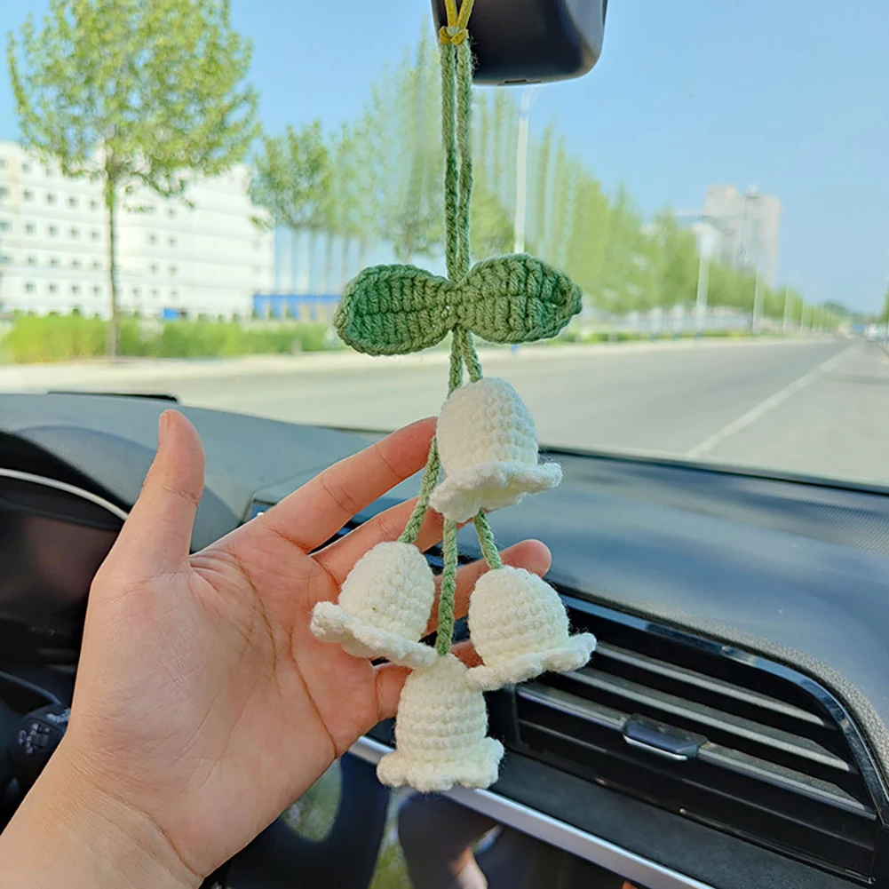 

Car Interior Decoration Pendant Cute Hand-woven Lily Of The Valley Auto Rearview Mirror Pendant For Car Accessories Woman