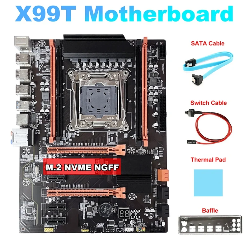 Материнская плата X99T + кабель SATA + кабель переключателя + перегородка + термоподушка M.2 NVME NGFF поддержка DDR4 4X16G для ЦП V3
Материнская плата X99T + кабель SATA + кабель переключателя + перегородка + термоподушка M.2 NVME NGFF поддержка DDR4 4X16G для ЦП V3