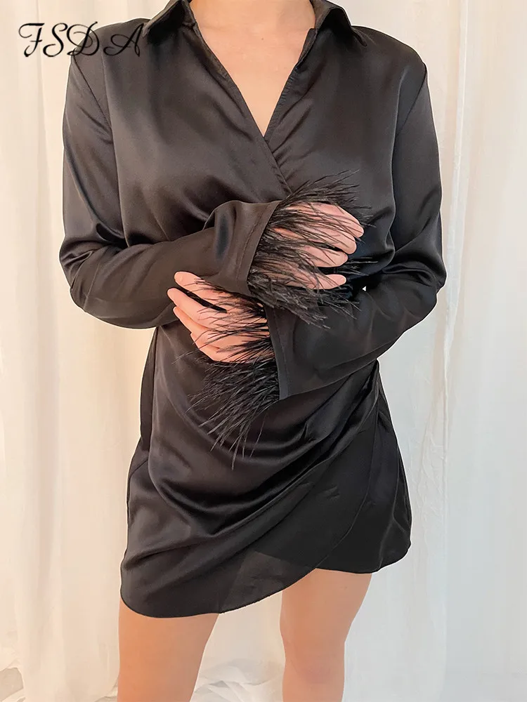 FSDA V Neck Satin Mini Shirt Dress Elegant Women Long Sleeve Feather 2022 Summer Black Casual Wrap Bodycon Dresses Sexy Party
FSDA V Neck Satin Mini Shirt Dress Elegant Women Long Sleeve Feather 2022 Summer Black Casual Wrap Bodycon Dresses Sexy Party