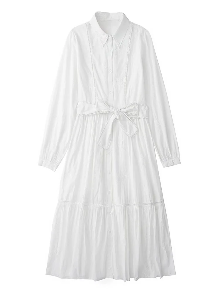YLJHQX 2022 Women White Patchwork Embroidered Dresses With Belt Vintage Long Sleeve Single Breasted Lapel Hem Slit Midi Dress
YLJHQX 2022 Women White Patchwork Embroidered Dresses With Belt Vintage Long Sleeve Single Breasted Lapel Hem Slit Midi Dress