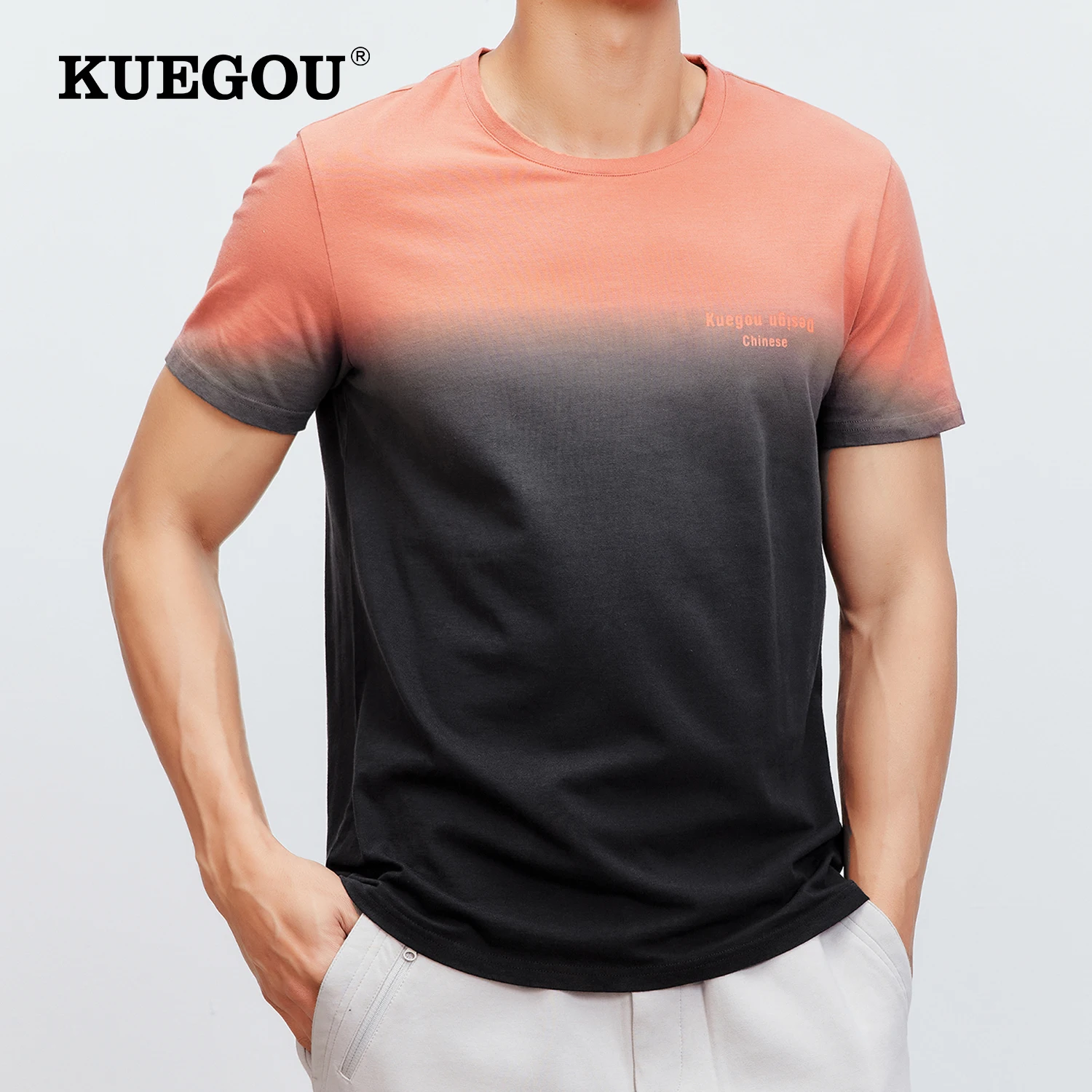 Мужская футболка с коротким рукавом KUEGOU, хлопковая футболка с коротким рукавом, с градиентным переходом цветов, Новинка лета 2022
Мужская футболка с коротким рукавом KUEGOU, хлопковая футболка с коротким рукавом, с градиентным переходом цветов, Новинка лета 2022