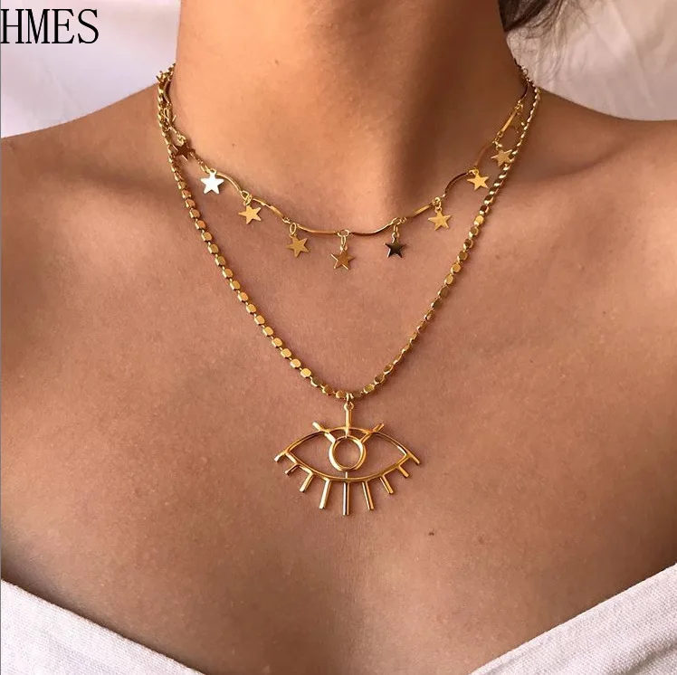 HMES Eye Pendant Multi-Layer Necklace Women Bohemia Retro Simple Star Clavicle Chain Beach Jewelry Women Gift Wholesale
HMES Eye Pendant Multi-Layer Necklace Women Bohemia Retro Simple Star Clavicle Chain Beach Jewelry Women Gift Wholesale