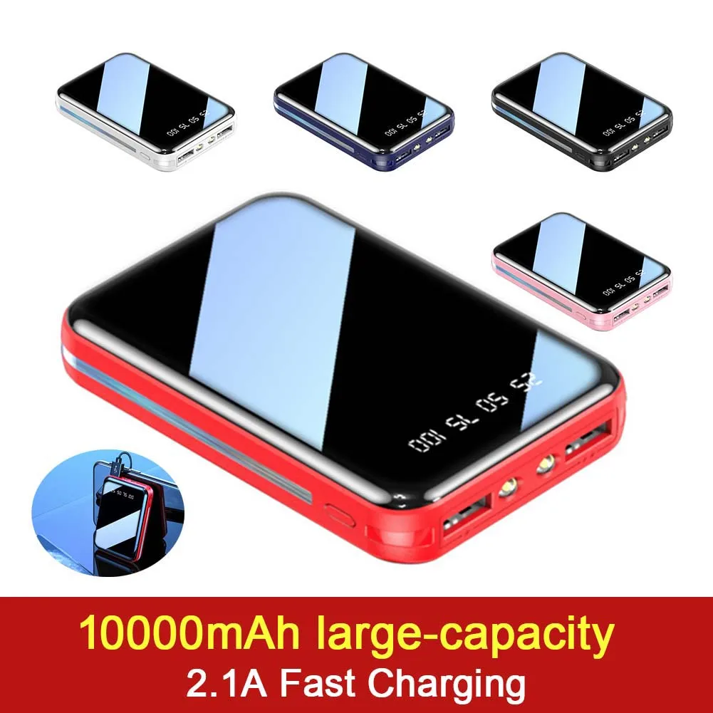 

10000mAh Portable Power Bank Mini Mobile Power Supply with LED Torch Digital Display Mirror Surface for Outdoor Travel Camping