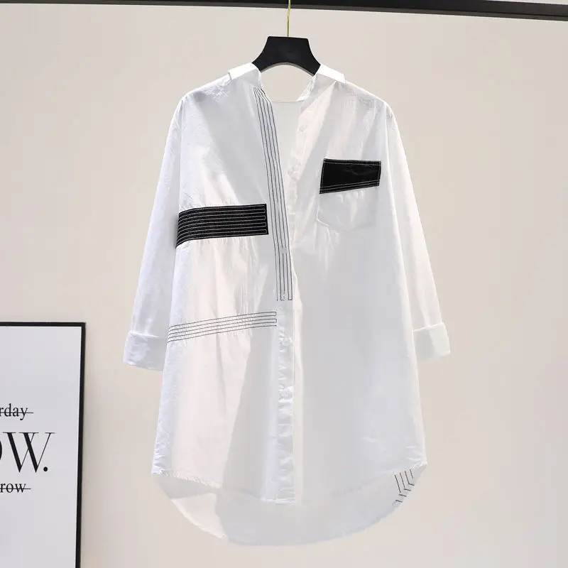 Embroidery Cotton Blouse Long Sleeve Stripe Patchwork Shirt 2022 Spring Autumn Women New Fashion Casual Top Mid-length
Embroidery Cotton Blouse Long Sleeve Stripe Patchwork Shirt 2022 Spring Autumn Women New Fashion Casual Top Mid-length