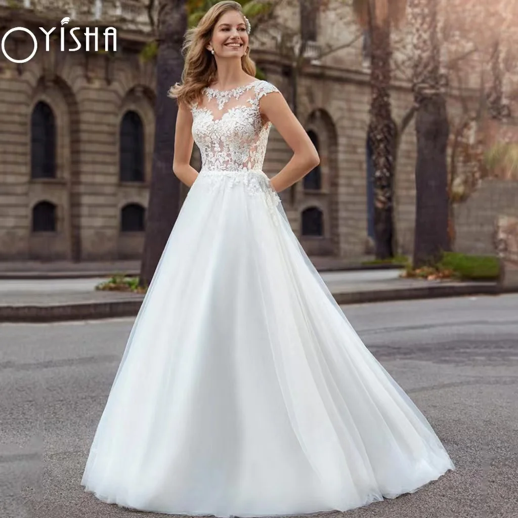 OYISHA Classic O-Neck A-Line Wedding Dresses Cap Sleeves Open Back Lace Appliques Tulle Bridal Gowns For Women Robe De Mariée
OYISHA Classic O-Neck A-Line Wedding Dresses Cap Sleeves Open Back Lace Appliques Tulle Bridal Gowns For Women Robe De Mariée