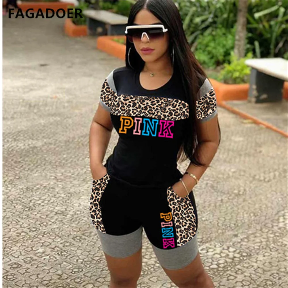 FAGADOER Casual Leopard Patchwork Pink Letter Print Two Piece Sets T-shirt + Shorts Suits Two Piece Tracksuit Casual 2 Pcs Women
FAGADOER Casual Leopard Patchwork Pink Letter Print Two Piece Sets T-shirt + Shorts Suits Two Piece Tracksuit Casual 2 Pcs Women
