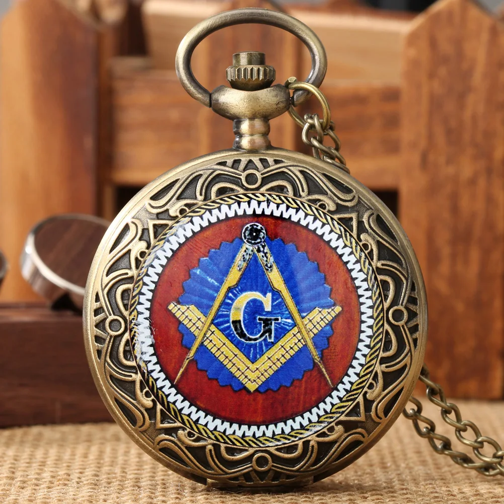 

Vintage Masonic Freemasonry Quartz Analog Pocket Watch Antique Pendant Watches Gifts Men Women with Bronze Necklace Chain
