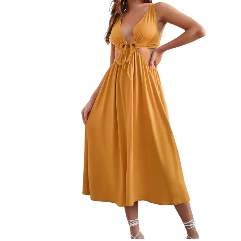 Beach Dress Women Summer Deep V-neck High-Waist Front Bandage Sleeveless Sexy Waist Hollow Pleated Large Hem Vest Dress Party
Beach Dress Women Summer Deep V-neck High-Waist Front Bandage Sleeveless Sexy Waist Hollow Pleated Large Hem Vest Dress Party