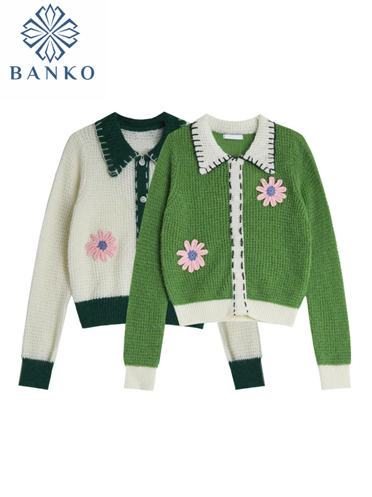 Vintage Floral Embroidery Contrast Color Women Knitwear Retro Sweet Cute Lapel Oversize Lady Knit Cardigan Sweater Korean Style
Vintage Floral Embroidery Contrast Color Women Knitwear Retro Sweet Cute Lapel Oversize Lady Knit Cardigan Sweater Korean Style