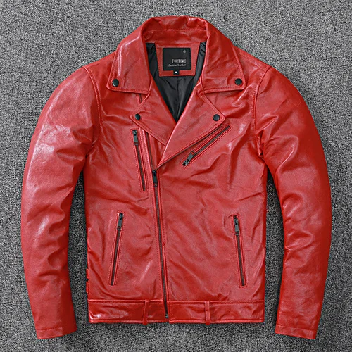 Genuine Leather Jacket Men Vintage Natural Sheepskin Coat Spring Autumn Mens Leather Motorcycle Jackets Red Chaquetas Hombre
Genuine Leather Jacket Men Vintage Natural Sheepskin Coat Spring Autumn Mens Leather Motorcycle Jackets Red Chaquetas Hombre