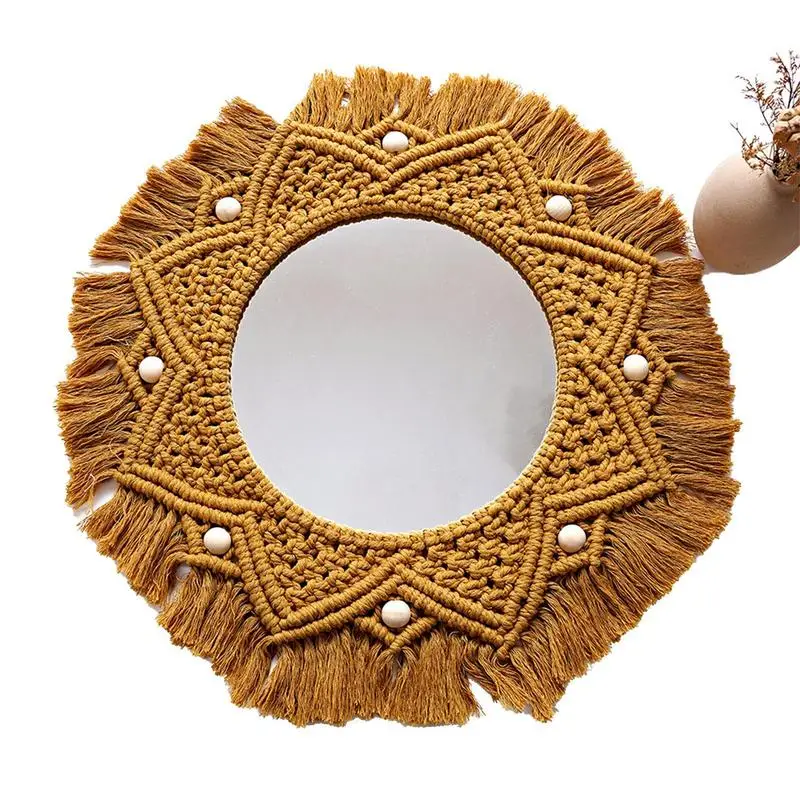 

Macrame Mirror Round Wall Mirror With Macrame Fringe Decorative Boho Circle Mirrors For Apartment Living Room Bedroom Baby