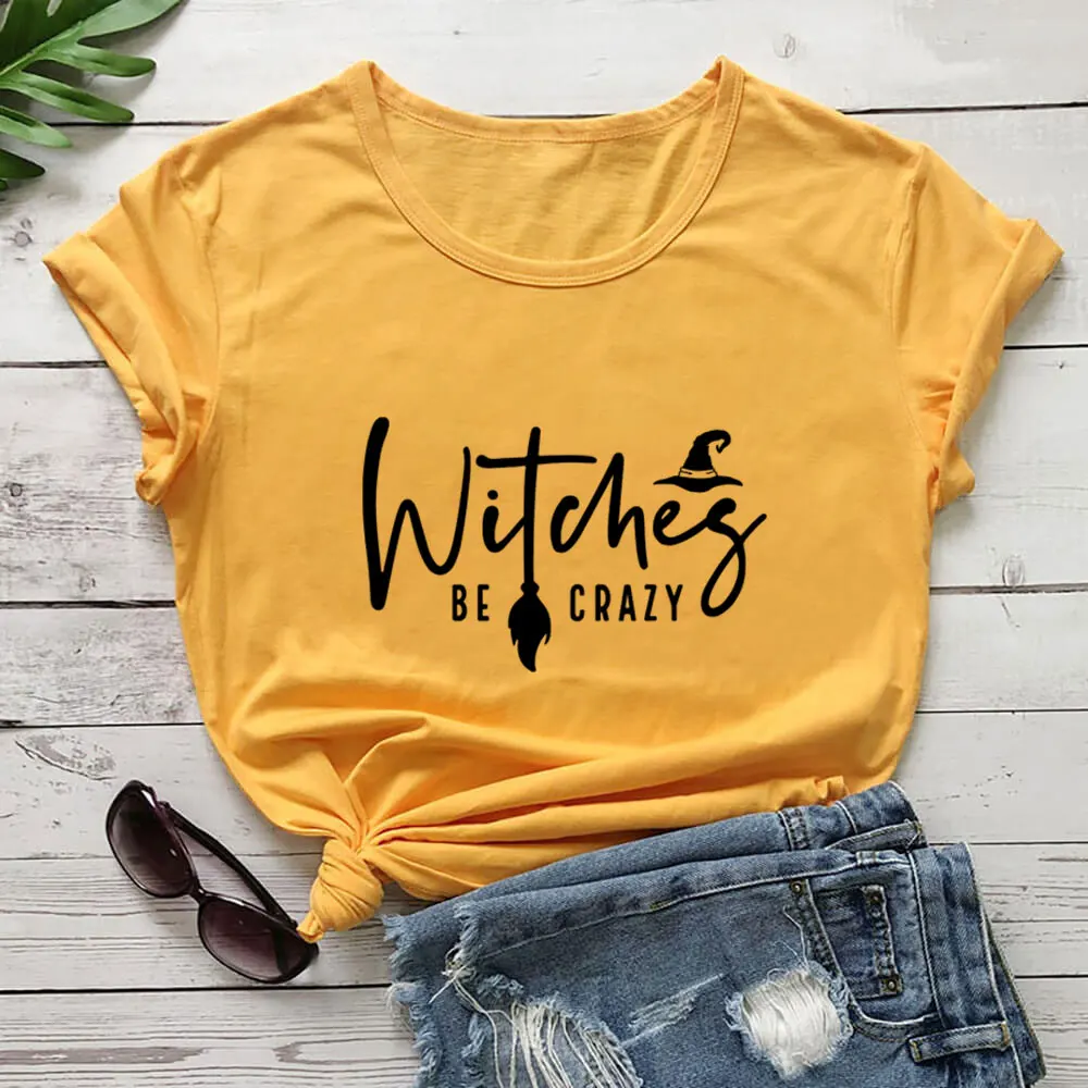 

Witches Be Crazy Funny Halloween T Shirt 100%Cotton Women Tshirt Unisex Funny Summer Casual Short Sleeve Top Halloween Party Tee