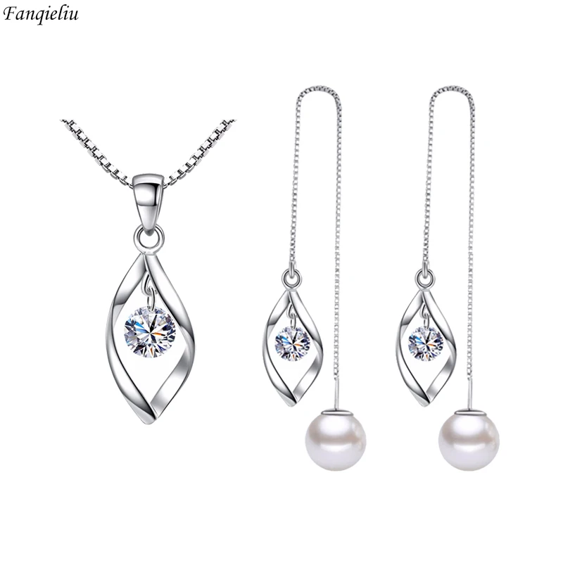 Fanqieliu Real 925 Silver Needle Pearl Chain Drop Earrings Crysal Pendant Necklace Jewelry Sets For Women New Trendy FQL23068
Fanqieliu Real 925 Silver Needle Pearl Chain Drop Earrings Crysal Pendant Necklace Jewelry Sets For Women New Trendy FQL23068