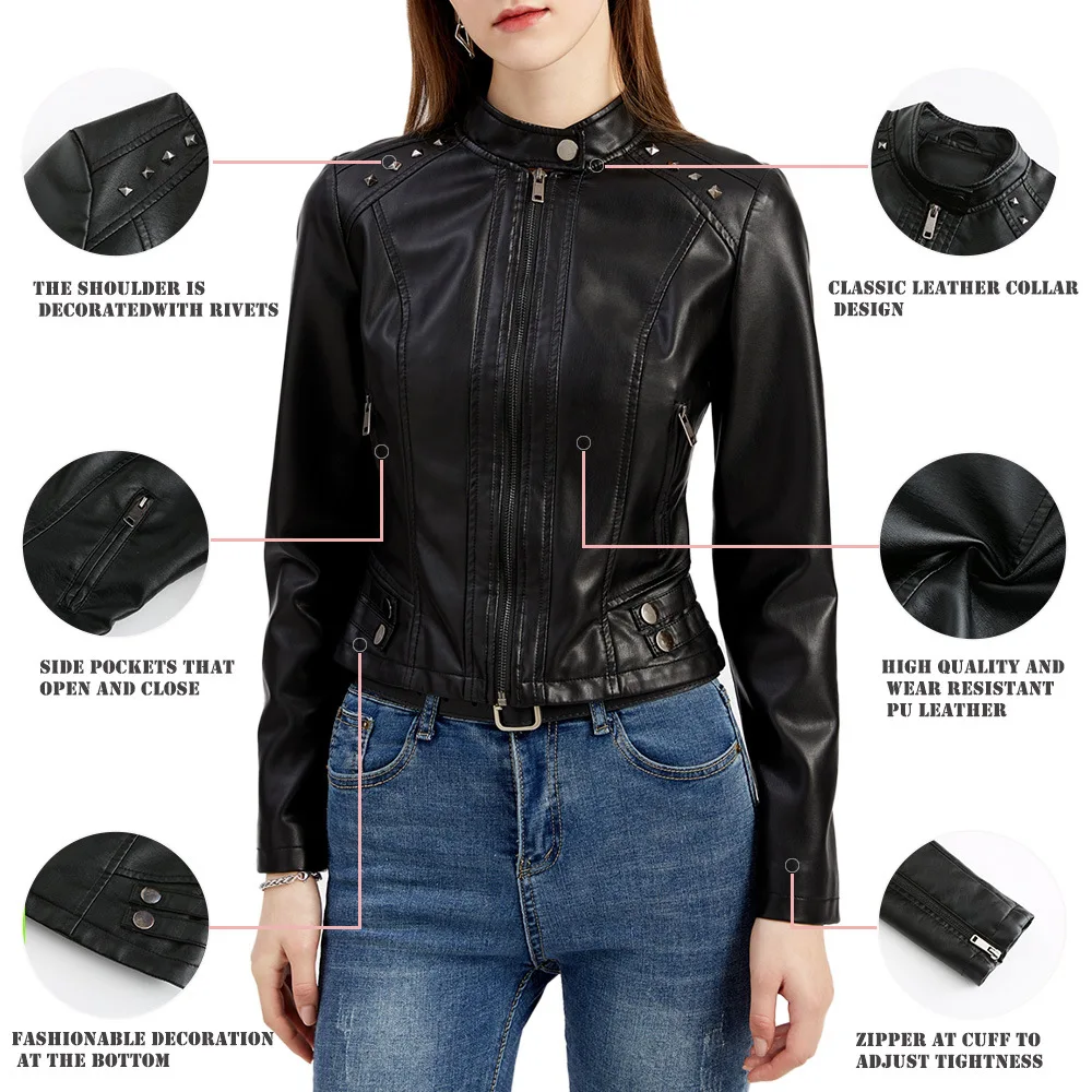 New Spring and Autumn Long Sleeve Standing Neck Fashion Rivet Leather Coat Women's Jacket S-4XL
New Spring and Autumn Long Sleeve Standing Neck Fashion Rivet Leather Coat Women's Jacket S-4XL