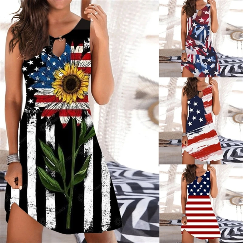 Женское платье с круглым вырезом и принтом, без рукавов
Женское платье с круглым вырезом и принтом, без рукавов