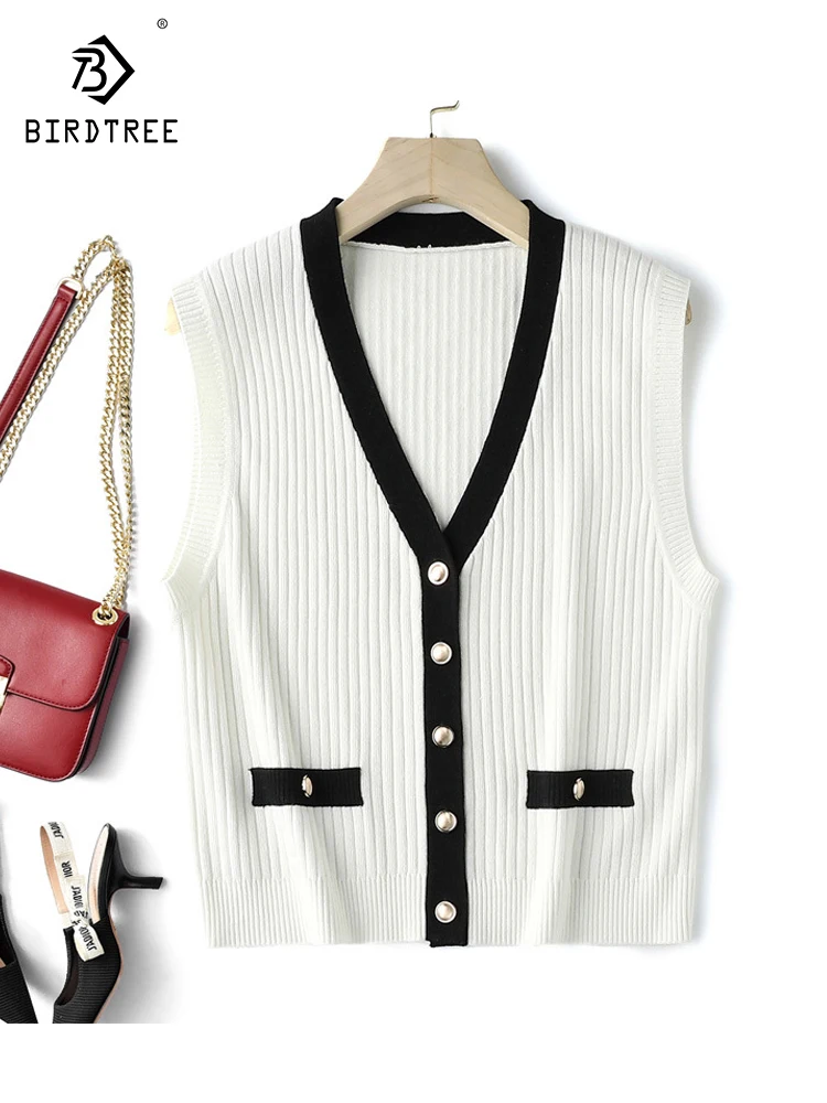 Birdtree 5.2% Wool 43.8% Polyester Elegant Contrast Color Tank Top Simple Versatile Vintage Cardigan Vest 2023 Autumn T38033QC
Birdtree 5.2% Wool 43.8% Polyester Elegant Contrast Color Tank Top Simple Versatile Vintage Cardigan Vest 2023 Autumn T38033QC