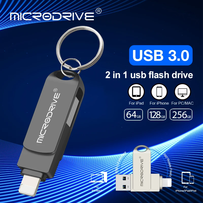 

OTG USB 3.0 Flash Drive For iphone IOS 512GB Memory Stick 128GB 256GB Pendrives 2 in 1 USB 3.0 Flash Drive 64GB U Disk For ipad