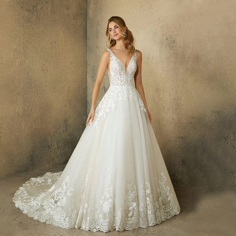 Fashion V-Neck A-Line Wedding Dresses Spaghetti Straps Lace Appliques Bridal Gowns Vestido De Noiva Robe Mariée
Fashion V-Neck A-Line Wedding Dresses Spaghetti Straps Lace Appliques Bridal Gowns Vestido De Noiva Robe Mariée