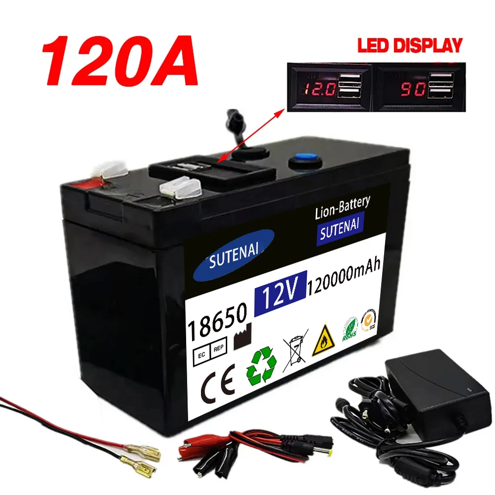 12V Battery 120Ah 18650 lithium battery pack Rechargeable battery for solar energy electric vehicle battery+12.6v3A charger
12V Battery 120Ah 18650 lithium battery pack Rechargeable battery for solar energy electric vehicle battery+12.6v3A charger
