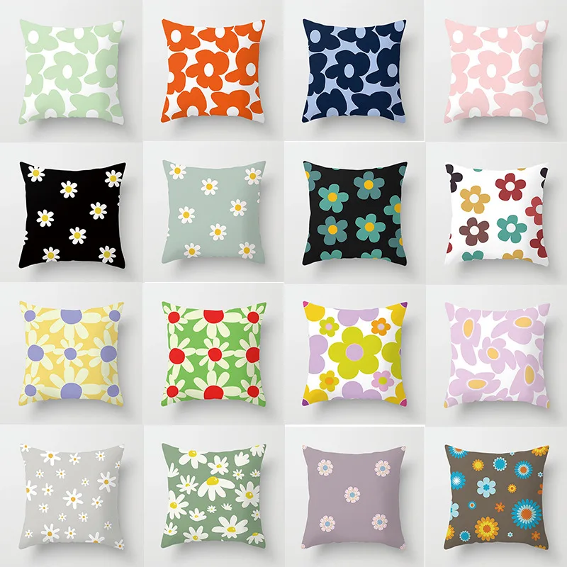 

45x45cm Simple Flowers Printed Pillowcase Daisy Flower Cushion Cover For Home Decoration/Sofa/Car Pillow Case For Girls