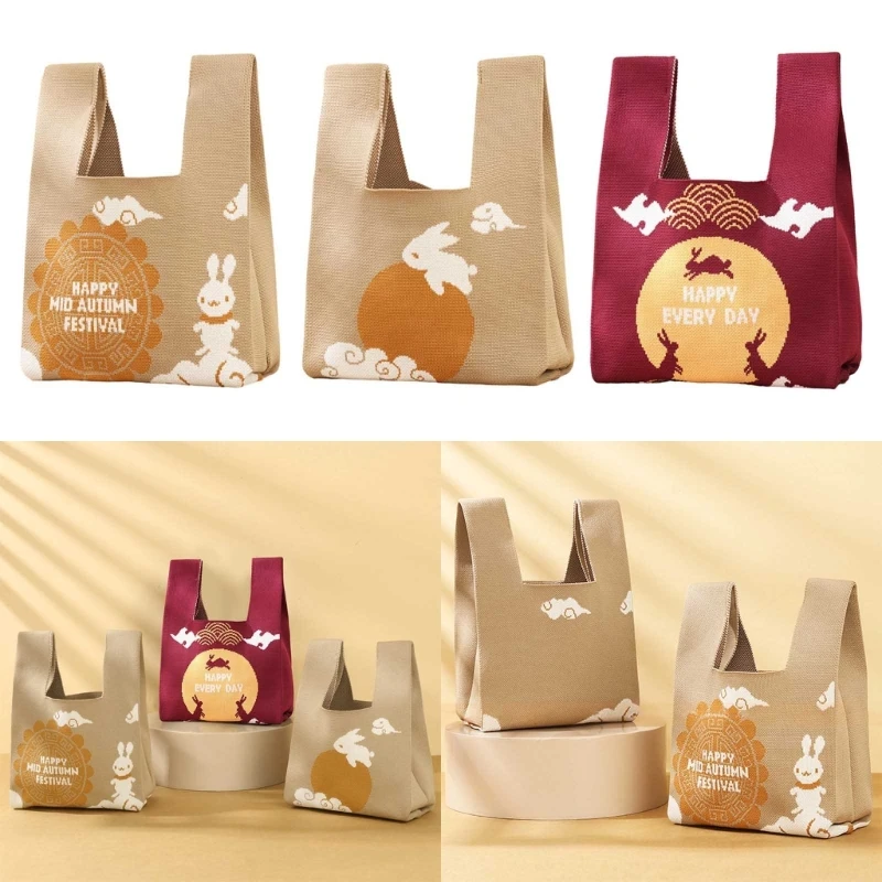 and Durable Knitted Moon Rabbit Tote Bag Handbag for Moon Festival 
and Durable Knitted Moon Rabbit Tote Bag Handbag for Moon Festival