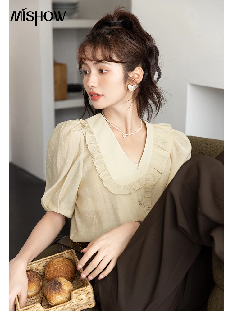 MISHOW 2022 Summer Women's Blouse Short-sleeve Vintage Elegant woman Flounce V-neck Solid Puff Sleeve Office Lady Top MXB28C0510
MISHOW 2022 Summer Women's Blouse Short-sleeve Vintage Elegant woman Flounce V-neck Solid Puff Sleeve Office Lady Top MXB28C0510