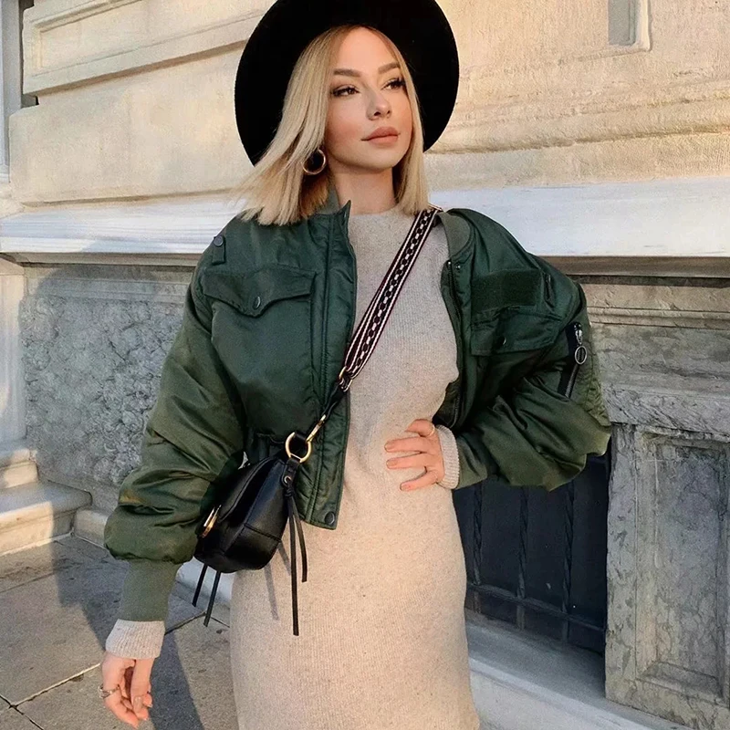 2020 stylish lady autumn winter za green short jackets women fashion long sleeve zipper bomber jacket outwear women's coat
2020 stylish lady autumn winter za green short jackets women fashion long sleeve zipper bomber jacket outwear women's coat