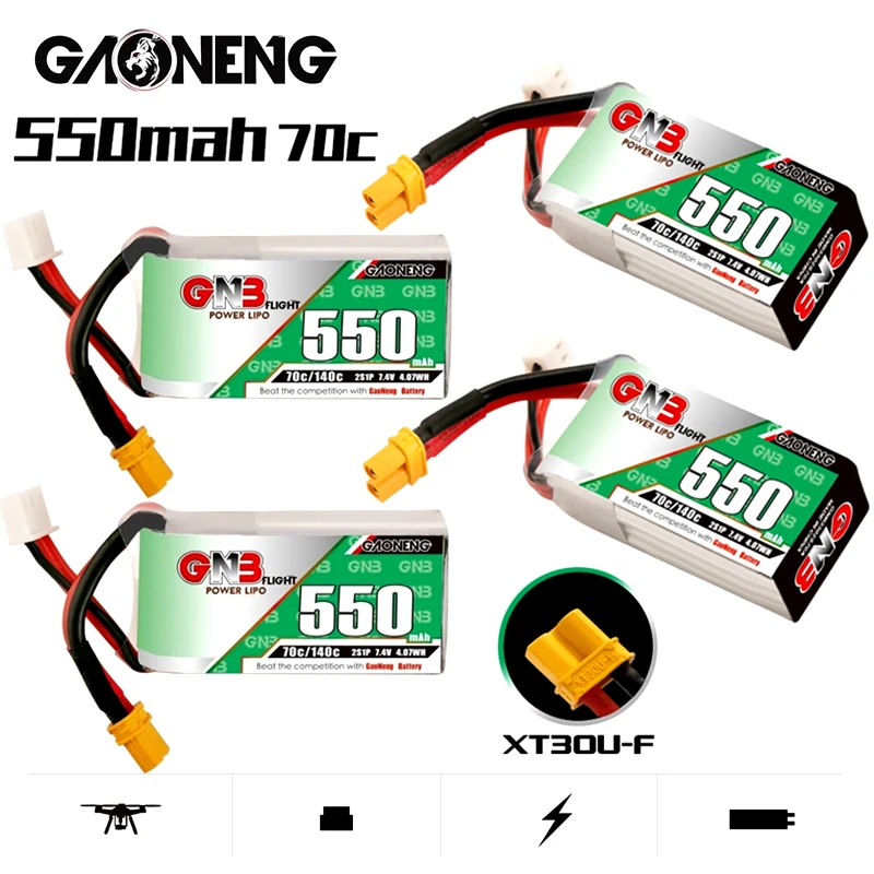 

GNB 7.4V 550mAh Lipo battery 70C/140C For Aurora 90 Emax babyhawk Mini RC FPV Racing Drone Parts 2S 7.4V Battery With XT30 10PCS