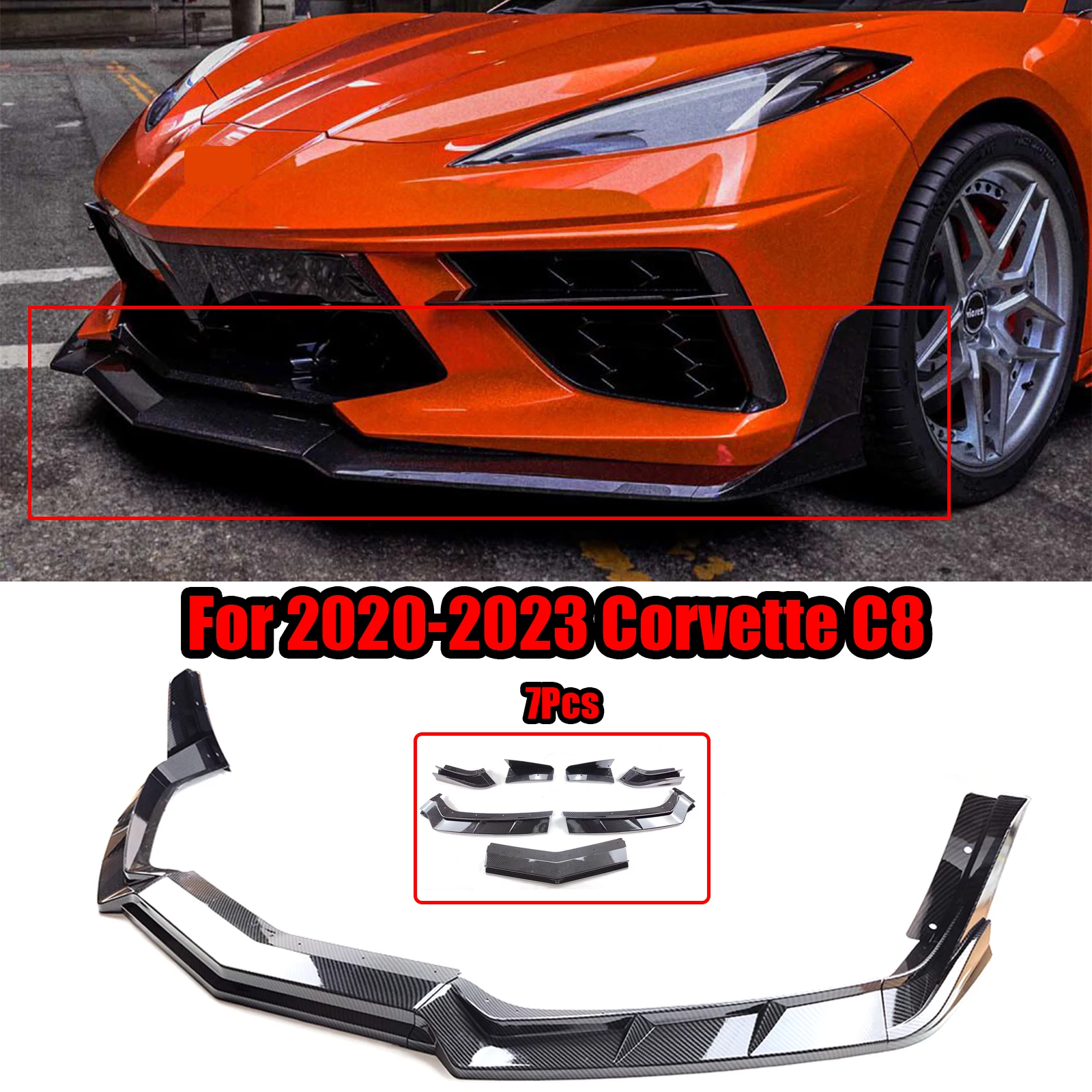 

Front Bumper Lip Splitter For 2020-23 Corvette C8 Z51 STG 3 Winglet Gloss Black Carbon Fiber Look Matte Black